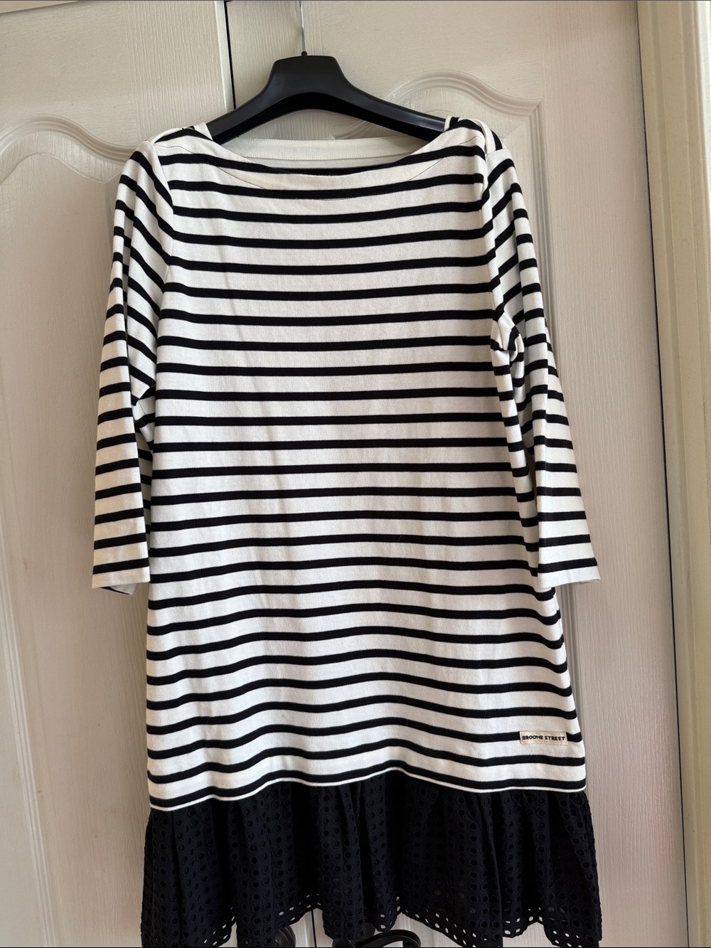 kate spade Black and White Striped Drop-Waist Dress with Eyelet Hem
